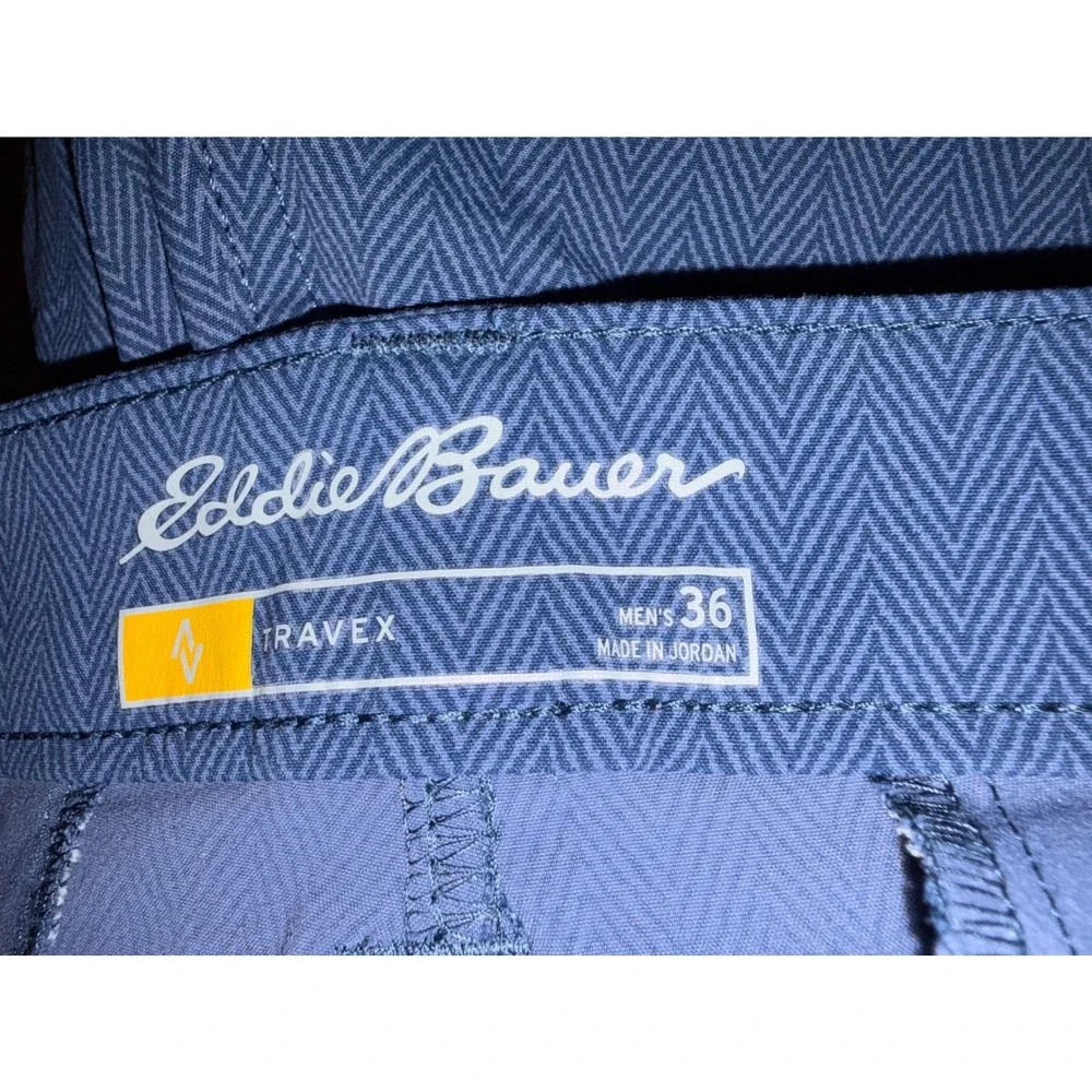 Eddie Bauer Travex Mens 36 Blue Herringbone Performance Shorts Stretch T49-47